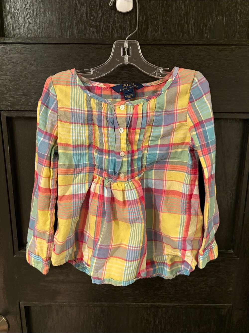 Polo RL girls plaid blouse 5 yo long sleeve with pleats